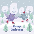 Christmas greeting card with owls