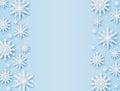 Christmas greeting card. Paper cut snowflakes xmas, happy new year and winter holidays vector background with snow Royalty Free Stock Photo