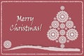 Christmas greeting card with paper cut Christmas tree, snowflakes and wishes of merry Christmas, vector added Royalty Free Stock Photo