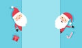 Christmas greeting card. Paper Santa Claus, cute cartoon characters on polka dot blue background. Vector Royalty Free Stock Photo