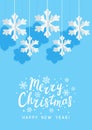 Christmas greeting card with paper snowflakes on blue background for Your holiday design Royalty Free Stock Photo