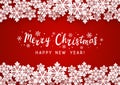 Christmas greeting card with paper snowflakes border on red background for Your holiday design Royalty Free Stock Photo
