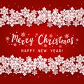 Christmas greeting card with paper snowflakes border on red background for Your holiday design Royalty Free Stock Photo