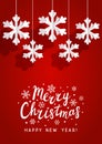 Christmas greeting card with paper snowflakes on red background for Your holiday design Royalty Free Stock Photo