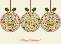 Christmas greeting card with patterned Xmas balls. Royalty Free Stock Photo