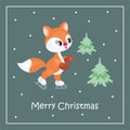 Christmas greeting card with red fox Royalty Free Stock Photo