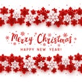 Christmas greeting card with red paper snowflakes border on white background for Your holiday design