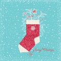 Christmas greeting card with red sock.Vector background Royalty Free Stock Photo