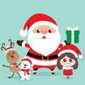 Christmas Greeting Card with Christmas Santa Claus ,Snowman and reindeer. Vector illustration