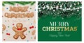 Christmas Greeting Card Set with Gingerbread Man and Fir Branches Royalty Free Stock Photo