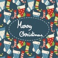Christmas greeting card with socks Royalty Free Stock Photo