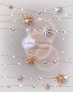 Christmas greeting card with sparkling stars and beads.