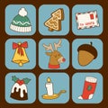 Christmas greeting card stickers symbols vector winter celebration design holidays winter decoration ornament