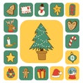 Christmas greeting card stickers symbols vector winter celebration design holidays winter decoration ornament