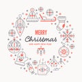 Christmas greeting card template with outlined signs forming a ring