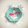 Christmas greeting card, text merry and bright with abstract snowflakes, illustration Royalty Free Stock Photo