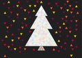 Christmas greeting card, triangle tree at night and magic color lights