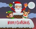Christmas greeting card vector background design. Merry christmas text with xmas characters. Royalty Free Stock Photo