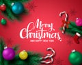 Christmas greeting card vector banner. Merry christmas greeting card with xmas decor.