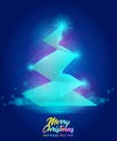 Christmas Greeting Card. Vector illustration demonstrating abstract christmas tree on the blue background.