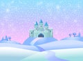 Christmas greeting card in vintage with ice princess castle