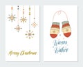 Christmas greeting cards set. Vector illustration in boho style.