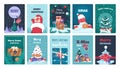 Christmas greeting cards. Winter holiday postcards. Collection of Xmas posters and sale promotion labels with decorative Royalty Free Stock Photo