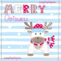 Christmas greeting carg with cute deer