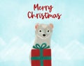 Christmas greeting hand painted card with ermine and red gift on