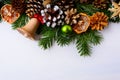 Christmas greeting with jingle bell, dried oranges and green ornament Royalty Free Stock Photo