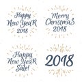 Christmas greeting label label set consisting sign Merry Christmas 2018 Happy New Year sale Royalty Free Stock Photo