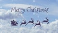 Christmas greeting with Santa Claus in a sleigh with the reindeer with the text of Merry Christmas