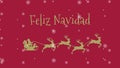 Christmas greeting with Santa Claus in a sleigh with the reindeer with the text Merry Christmas in Spanish Royalty Free Stock Photo