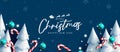 Christmas greeting vector background design. Merry christmas text with blue decoration in fir tree, xmas balls and candy cane. Royalty Free Stock Photo