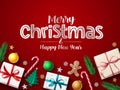 Christmas greeting vector banner. Merry christmas typography text for holiday season with xmas element decoration. Royalty Free Stock Photo