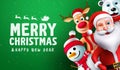 Christmas greeting vector design. Merry christmas text with xmas characters of santa claus, reindeer snowman and polar bear. Royalty Free Stock Photo