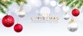 Christmas greeting vector design. Merry christmas text with garland, balls and ornaments decoration in white background. Royalty Free Stock Photo