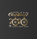 Christmas greetings. 2020 with christmas balls, snowflakes.