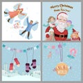 Set of winter Christmas cards. Four different vector designs Vector characters, design of cards. Royalty Free Stock Photo