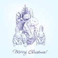 Christmas greetings family rabbits hand drawn