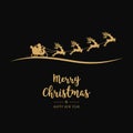 Christmas greetings golden santa sleigh flying black background Royalty Free Stock Photo