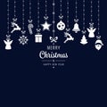 Christmas greetings ornament elements hanging blue background Royalty Free Stock Photo