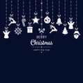 christmas greetings ornament elements hanging blue background Royalty Free Stock Photo