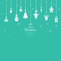 Christmas greetings ornament elements hanging in green background Royalty Free Stock Photo