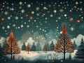 Christmas Greetings - A Snow Covered Landscape With Trees And Stars Royalty Free Stock Photo