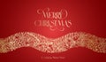 Christmas Greetings Vector Banner Template. Winter Holiday Spruce and Holly Doodle Wavy Golden Stripe Decorative Frame