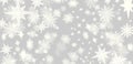 Christmas grey background with a lots of snow flakes and stars w