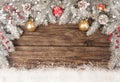 Christmas grunge wooden background with snow fir tree. View with copy space Royalty Free Stock Photo