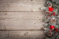 Christmas grunge wooden background with snow fir tree. View with copy space Royalty Free Stock Photo