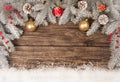 Christmas grunge wooden background with snow fir tree. View with copy space Royalty Free Stock Photo